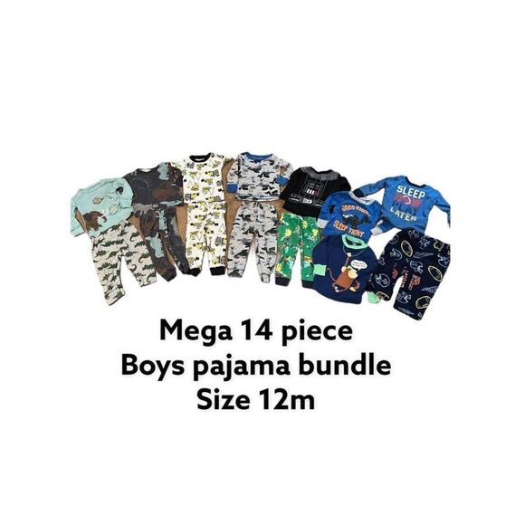 Mega Bundle Baby Boy Pajamas Sz 12 m Carters • 14 pieces total •4 matching sets - Picture 1 of 5